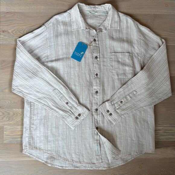 NWT Roundtree & York Caribbean Linen Blend Striped Button Down Shirt Mens XL - Picture 1 of 8